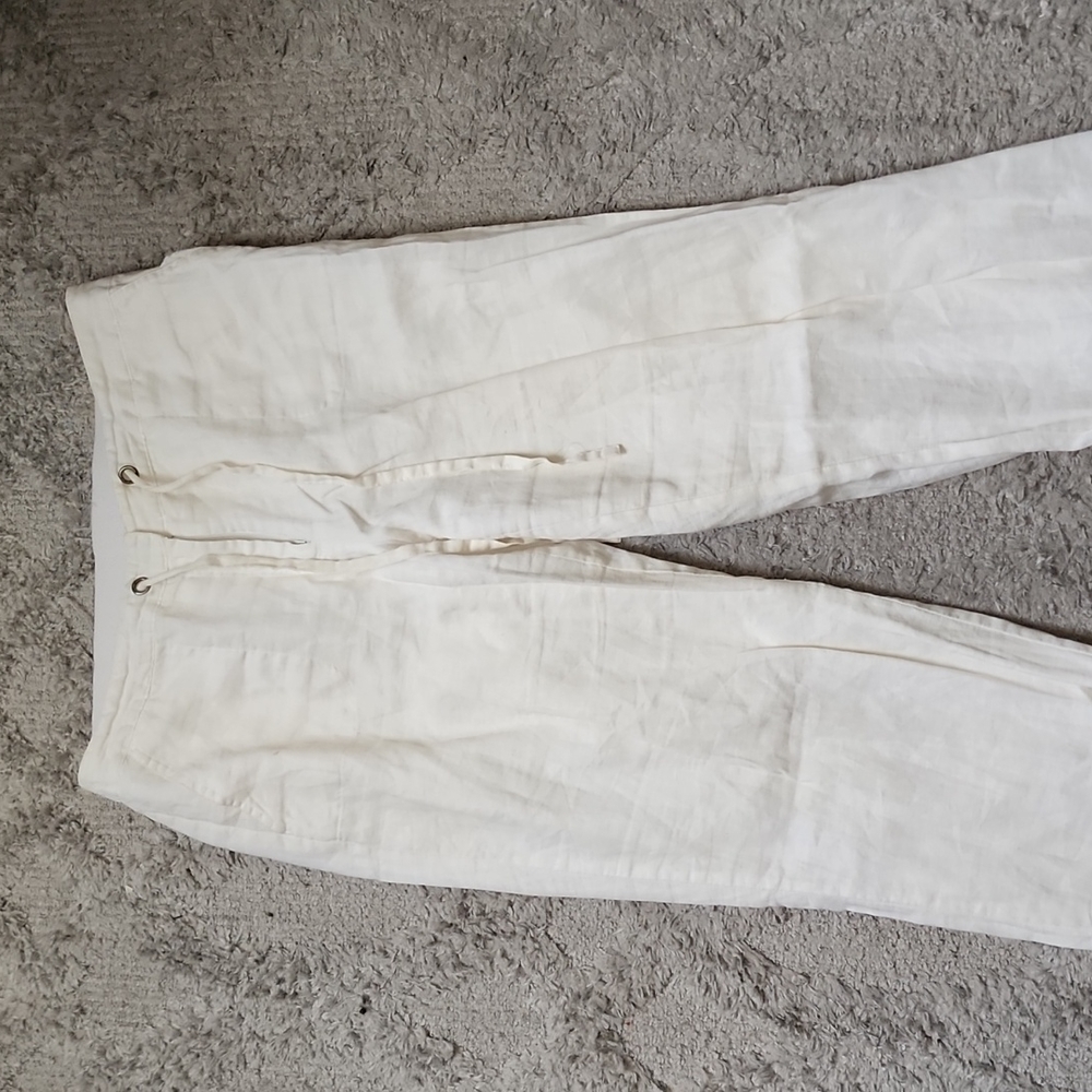 Ladies Charter Club Cream Cotton/Linen pants - sz 12